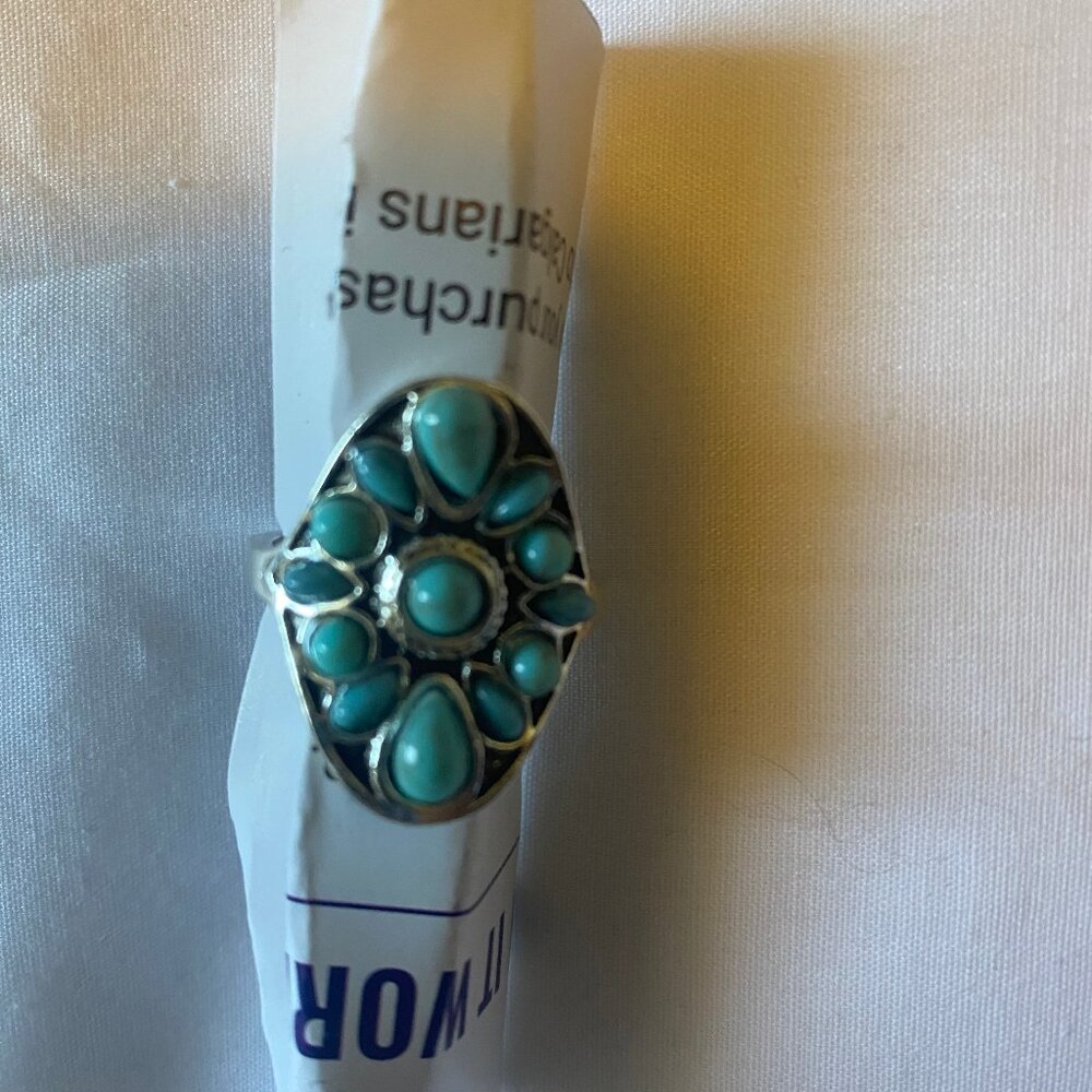 Sterling Silver Ring With Multi Turquoise Gem Stone Size 7, New Hand Made